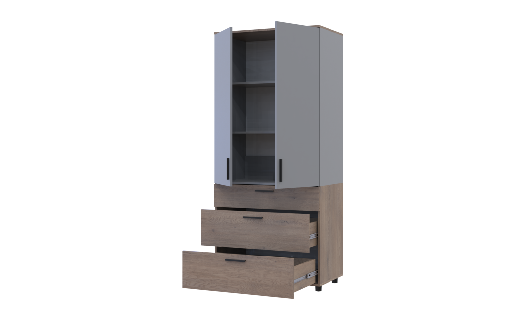 Kleiderschrank Doros Thorn Cremona Cannolo/Grau 2 Türen 3 Schubladen Böden 90x51,6x200 (44900458)