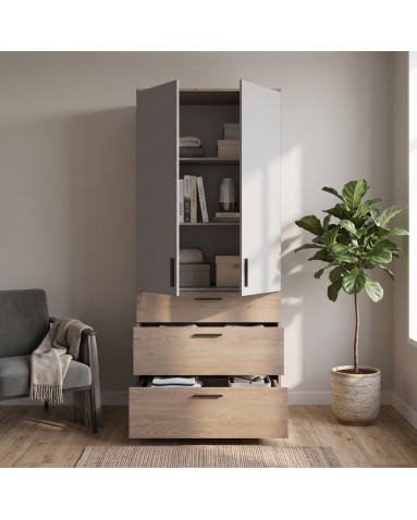 Kleiderschrank Doros Thorn Cremona Cannolo/Grau 2 Türen 3 Schubladen Böden 90x51,6x200 (44900458)