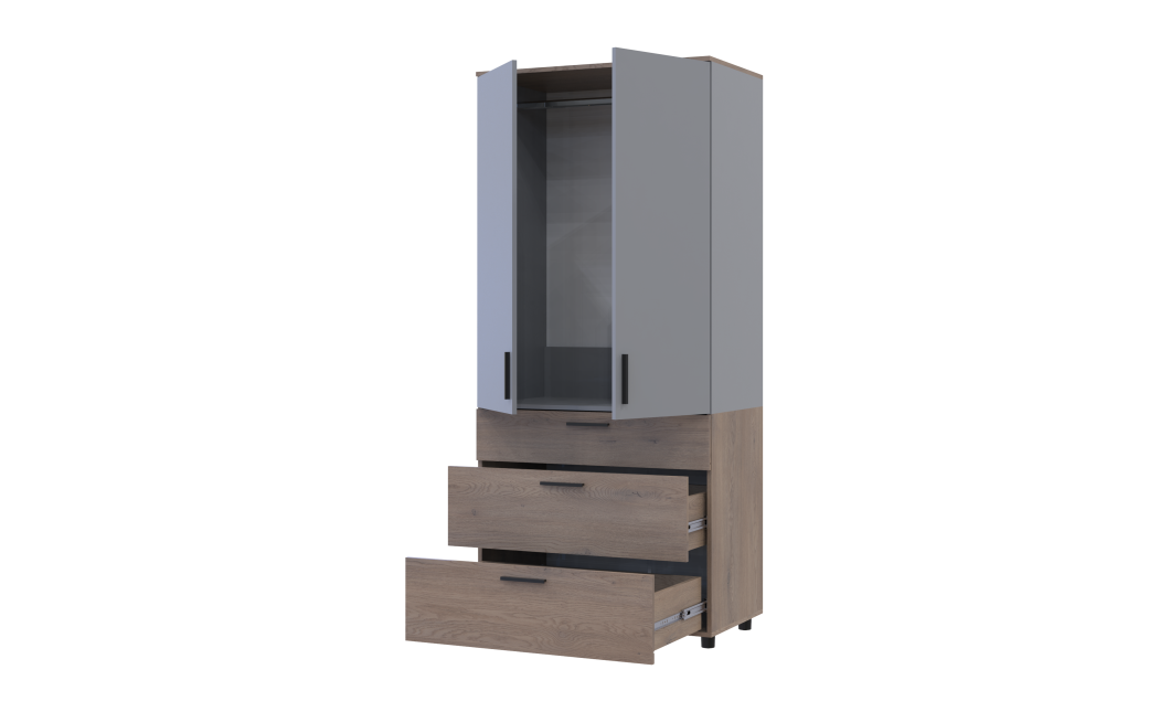 Kleiderschrank Doros Thorn Cremona Cannolo/Grau 2 Türen 3 Schubladen Kleiderstange 90x51,6x200 (44900457)