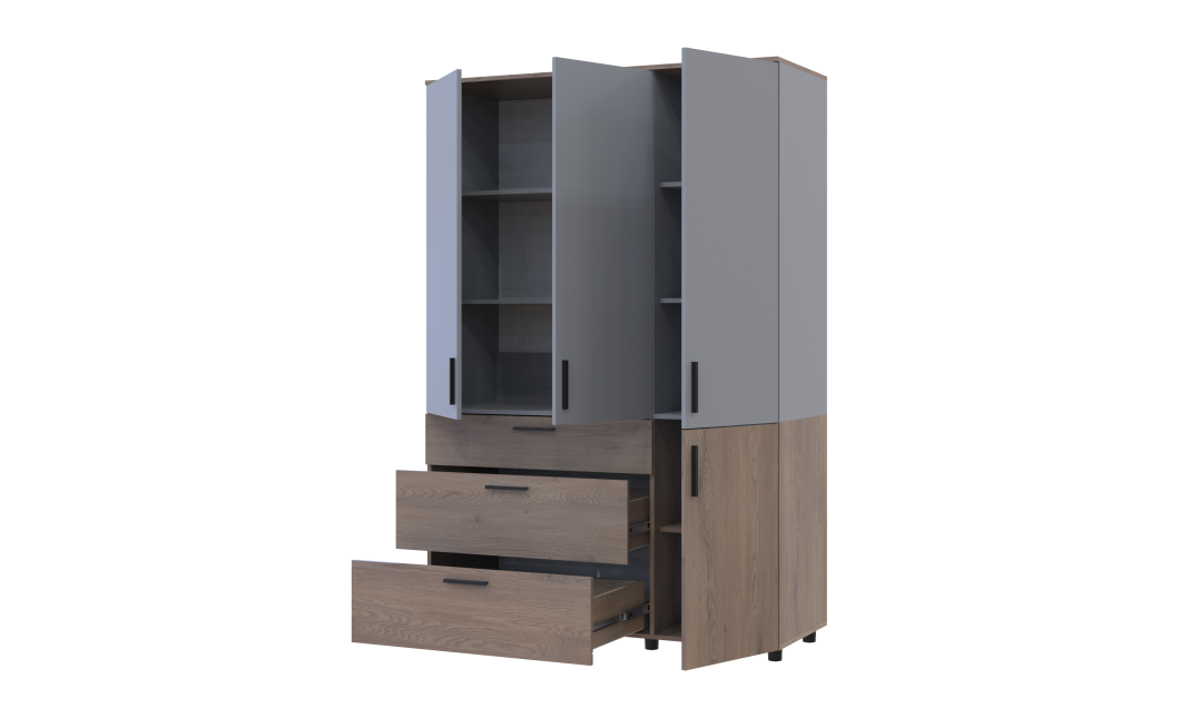 Kleiderschrank Doros Thorn Cremona Cannolo/Grau 3 Türen 3 Schubladen Böden 135x51,6x200 (44900506)