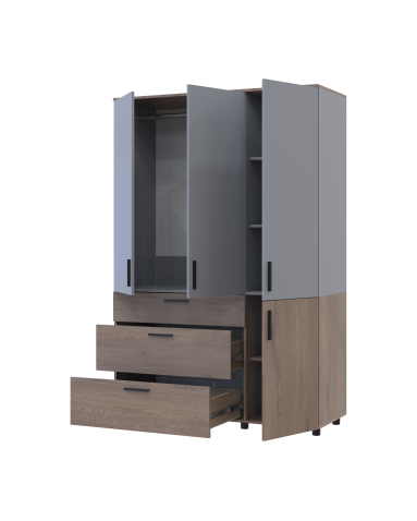 Kleiderschrank Doros Thorn Cremona Cannolo/Grau 3 Türen 3 Schubladen Kleiderstange 135x51,6x200 (44900505)
