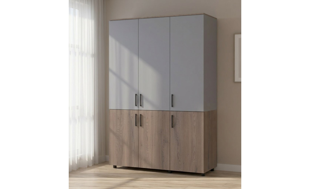 Kleiderschrank Doros Thorn Cremona Cannolo/Grau 3 Türen Böden 135x51,6x200 (44900504)