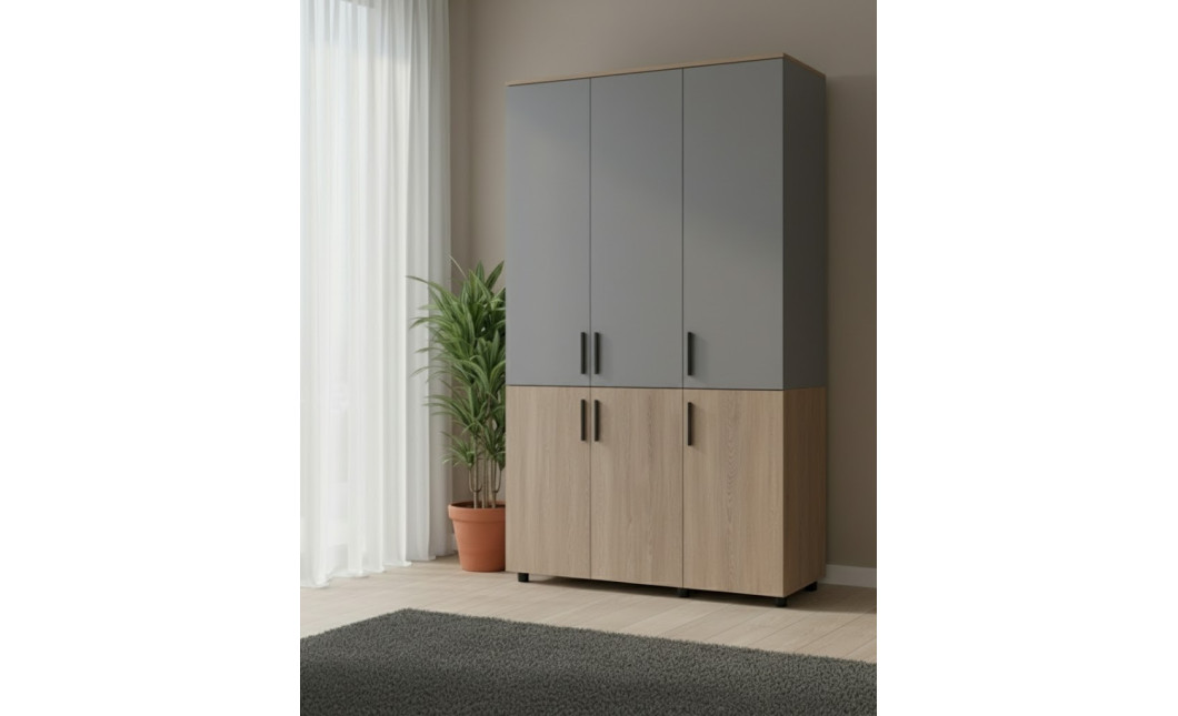 Kleiderschrank Doros Thorn Cremona Cannolo/Grau 3 Türen Kleiderstange 135x51,6x200 (44900503)