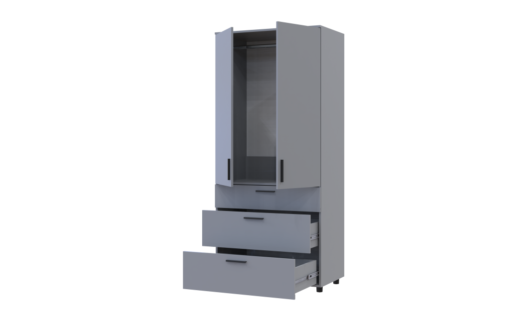 Kleiderschrank Doros Thorn Grau 2 Türen 3 Schubladen Kleiderstange 90x51,6x200 (44900441)