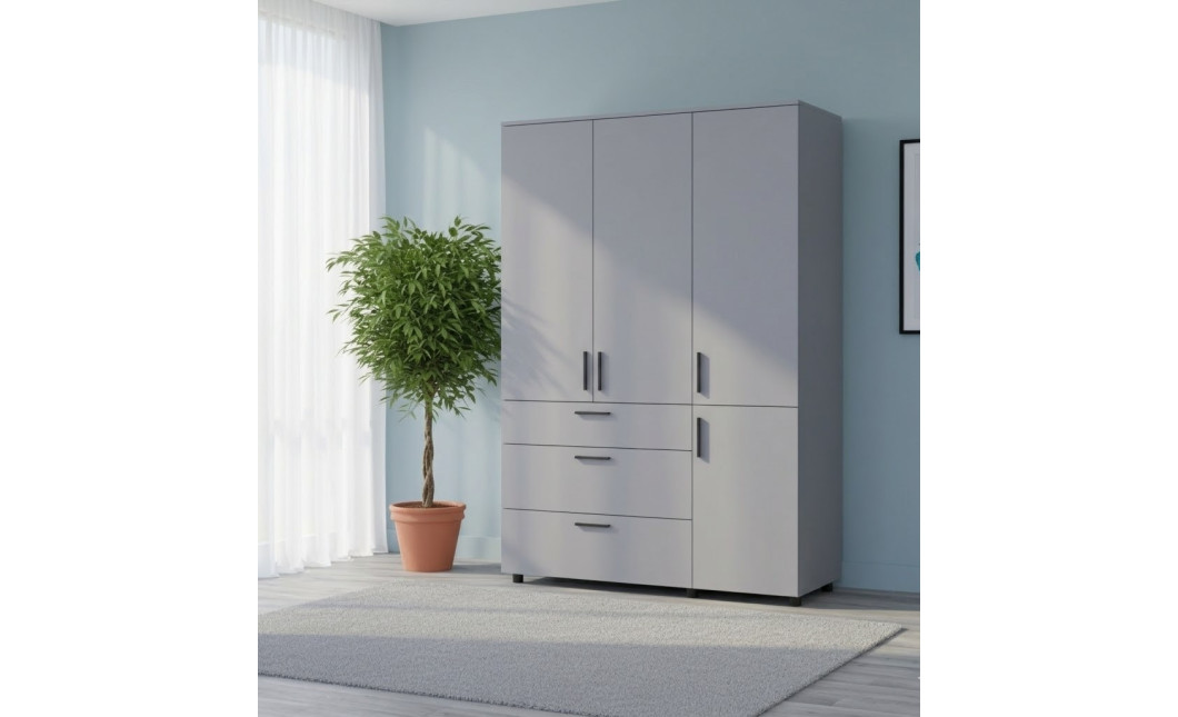 Kleiderschrank Doros Thorn Grau 3 Türen 3 Schubladen Böden 135x51,6x200 (44900490)