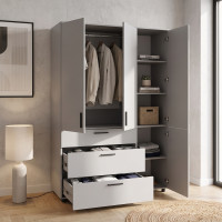 Kleiderschrank Doros Thorn Grau 3 Türen 3 Schubladen Kleiderstange 135x51,6x200 (44900489)