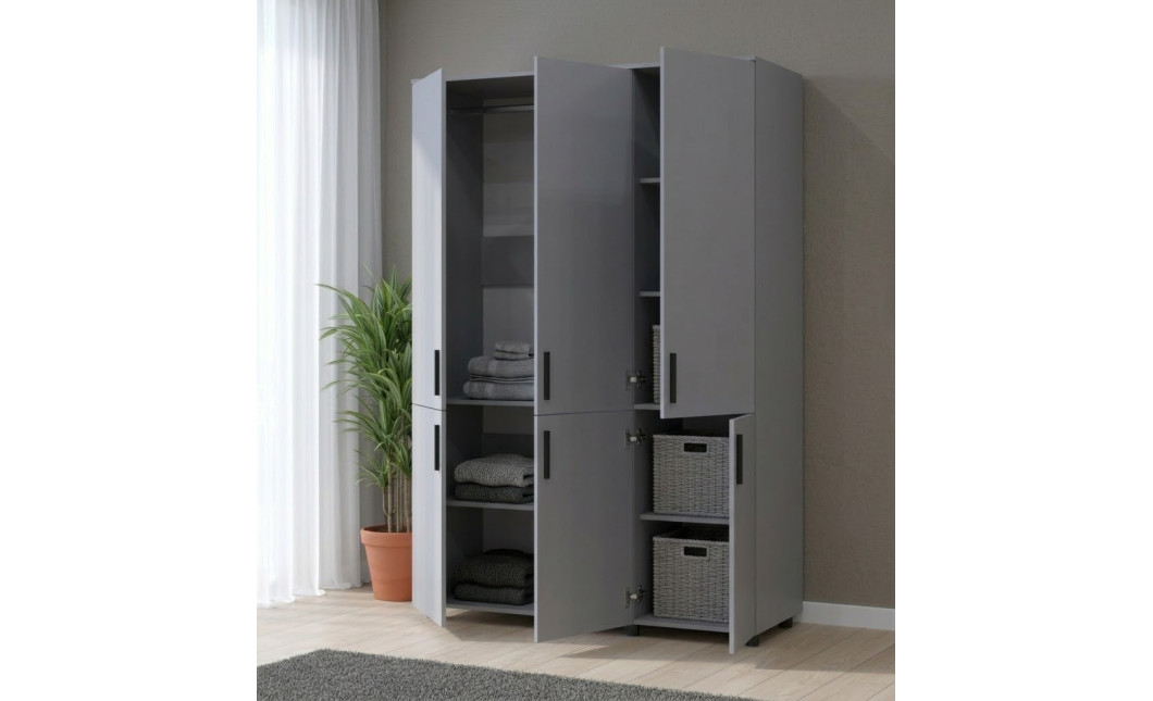 Kleiderschrank Doros Thorn Grau 3 Türen Kleiderstange 135x51,6x200 (44900487)