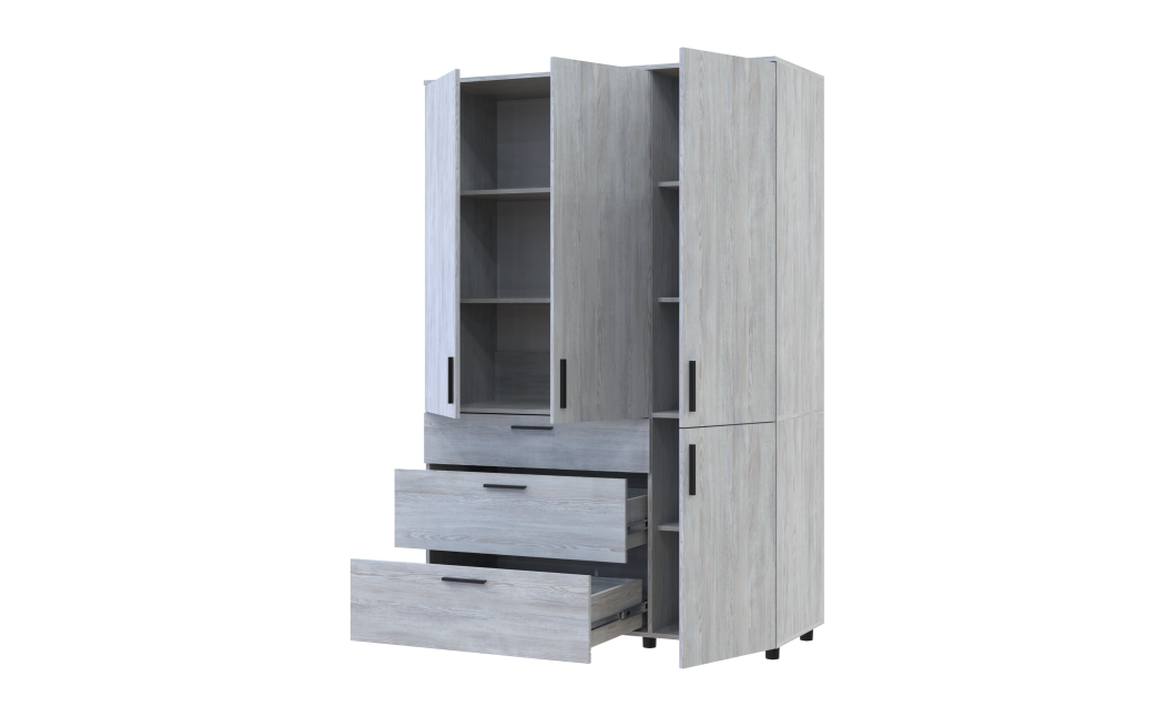 Kleiderschrank Doros Thorn Natti Kiefer 3 Türen 3 Schubladen Böden 135x51,6x200 (44900482)