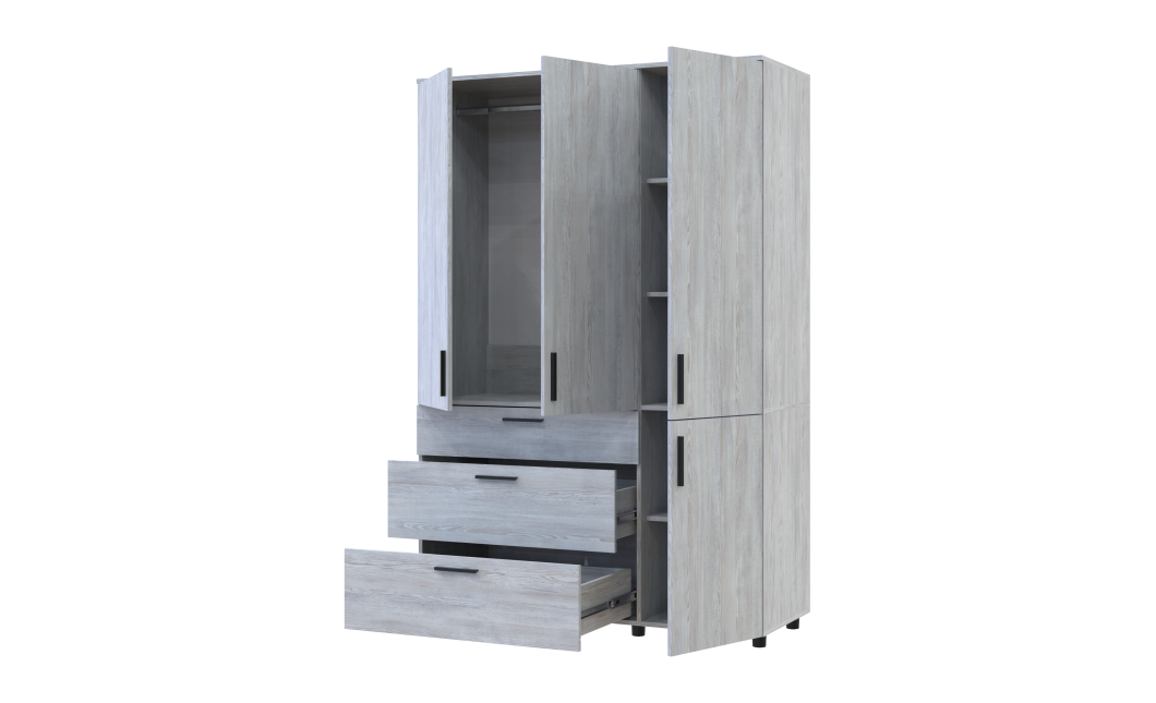 Kleiderschrank Doros Thorn Natti Kiefer 3 Türen 3 Schubladen Kleiderstange 135x51,6x200 (44900481)