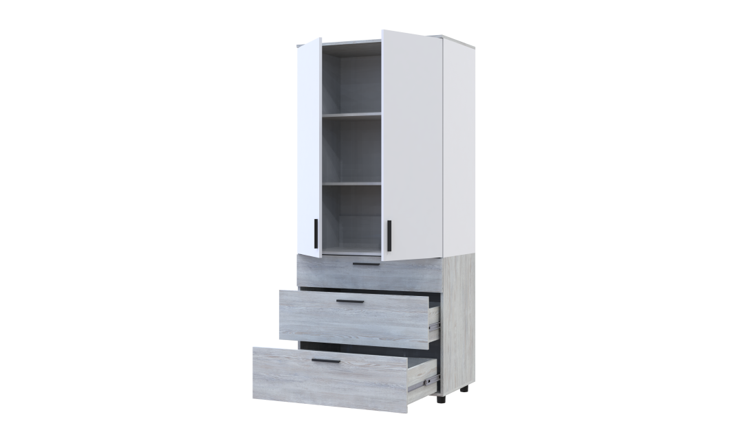 Kleiderschrank Doros Thorn Natti Kiefer/Weiß 2 Türen 3 Schubladen Böden 90x51,6x200 (44900462)