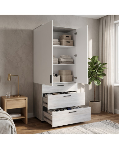 Kleiderschrank Doros Thorn Natti Kiefer/Weiß 2 Türen 3 Schubladen Böden 90x51,6x200 (44900462)