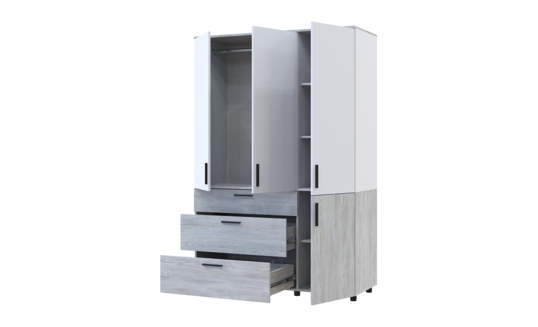 Kleiderschrank Doros Thorn Natti Kiefer/Weiß 3 Türen 3 Schubladen Kleiderstange 135x51,6x200 (44900509)