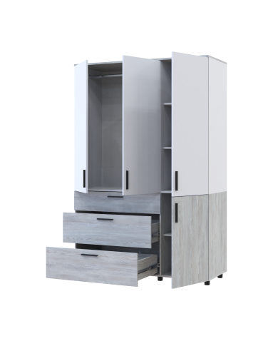 Kleiderschrank Doros Thorn Natti Kiefer/Weiß 3 Türen 3 Schubladen Kleiderstange 135x51,6x200 (44900509)