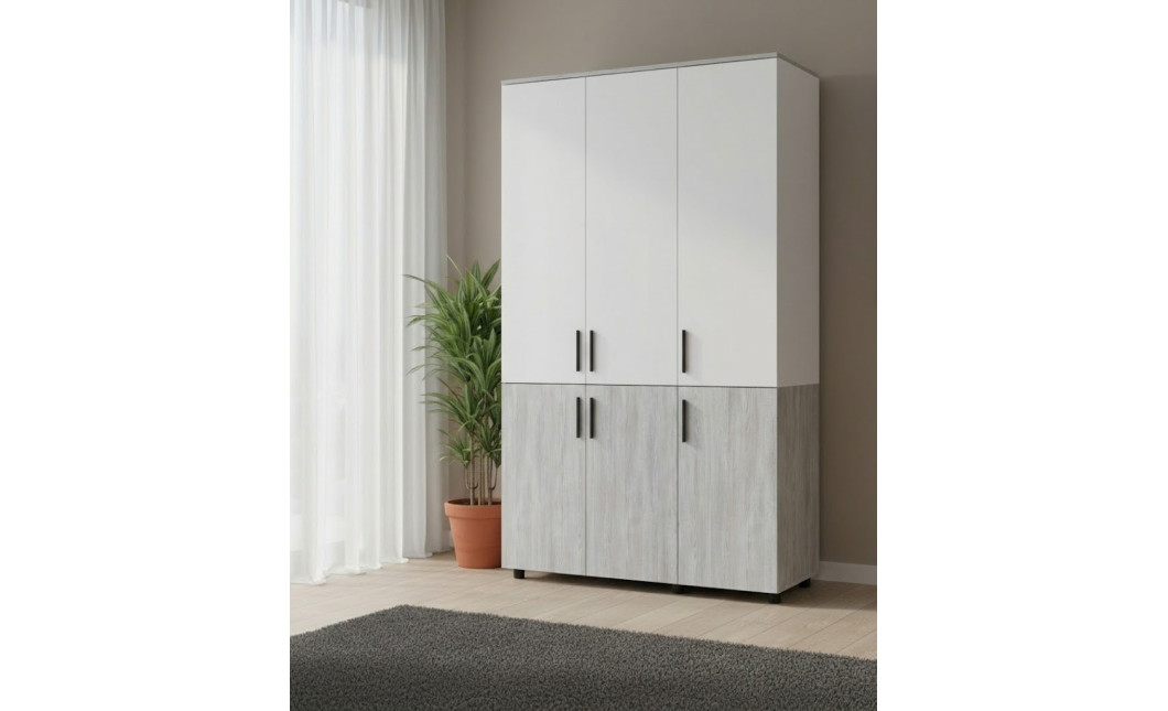 Kleiderschrank Doros Thorn Natti Kiefer/Weiß 3 Türen Kleiderstange 135x51,6x200 (44900507)