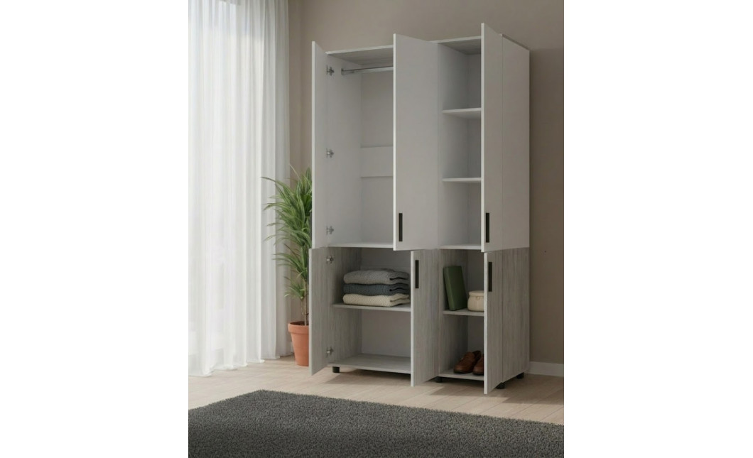 Kleiderschrank Doros Thorn Natti Kiefer/Weiß 3 Türen Kleiderstange 135x51,6x200 (44900507)