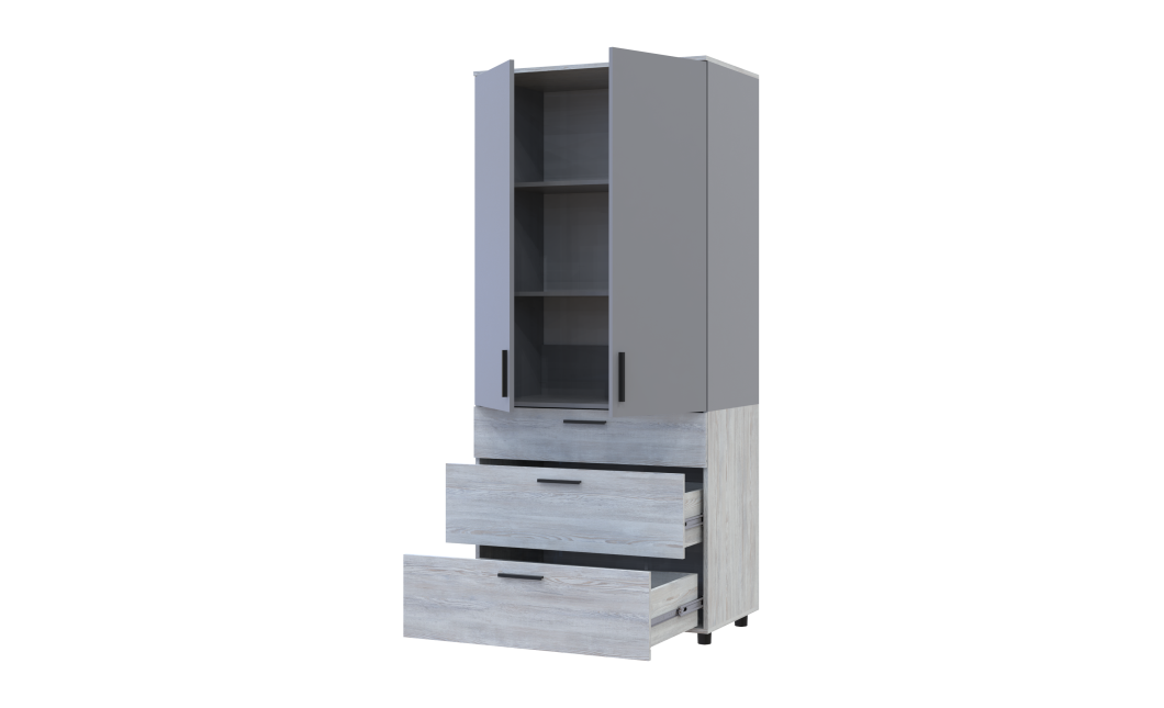 Kleiderschrank Doros Thorn Natti Kiefer/Grau 2 Türen 3 Schubladen Böden 90x51,6x200 (44900466)
