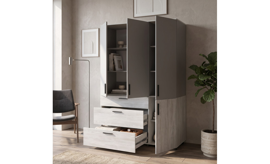 Kleiderschrank Doros Thorn Natti Kiefer/Grau 3 Türen 3 Schubladen Böden 135x51,6x200 (44900514)
