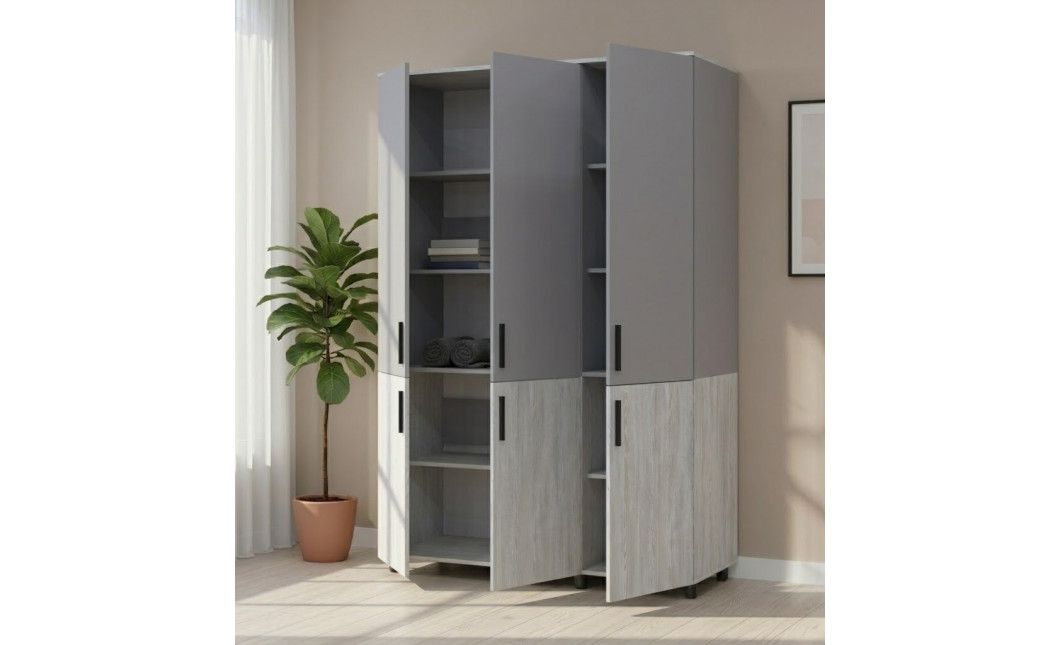 Kleiderschrank Doros Thorn Natti Kiefer/Grau 3 Türen Böden 135x51,6x200 (44900512)
