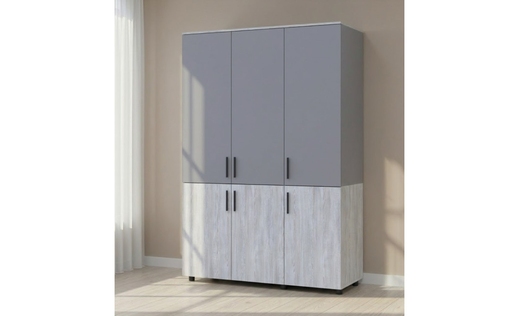 Kleiderschrank Doros Thorn Natti Kiefer/Grau 3 Türen Böden 135x51,6x200 (44900512)