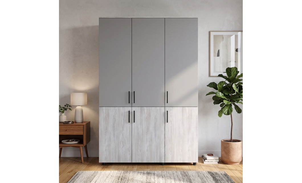 Kleiderschrank Doros Thorn Natti Kiefer/Grau 3 Türen Kleiderstange 135x51,6x200 (44900511)