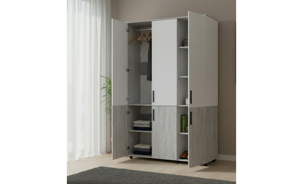 Kleiderschrank Doros Thorn Natti Kiefer/Grau 3 Türen Kleiderstange 135x51,6x200 (44900511)