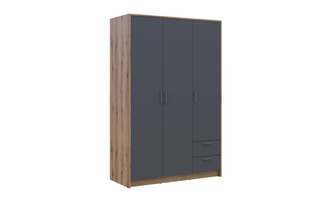 Kleiderschrank Doros Rondi mit Drehtüren Artisan Eiche / Graphitgrau 3 Türen 121x52x195 (80737814)