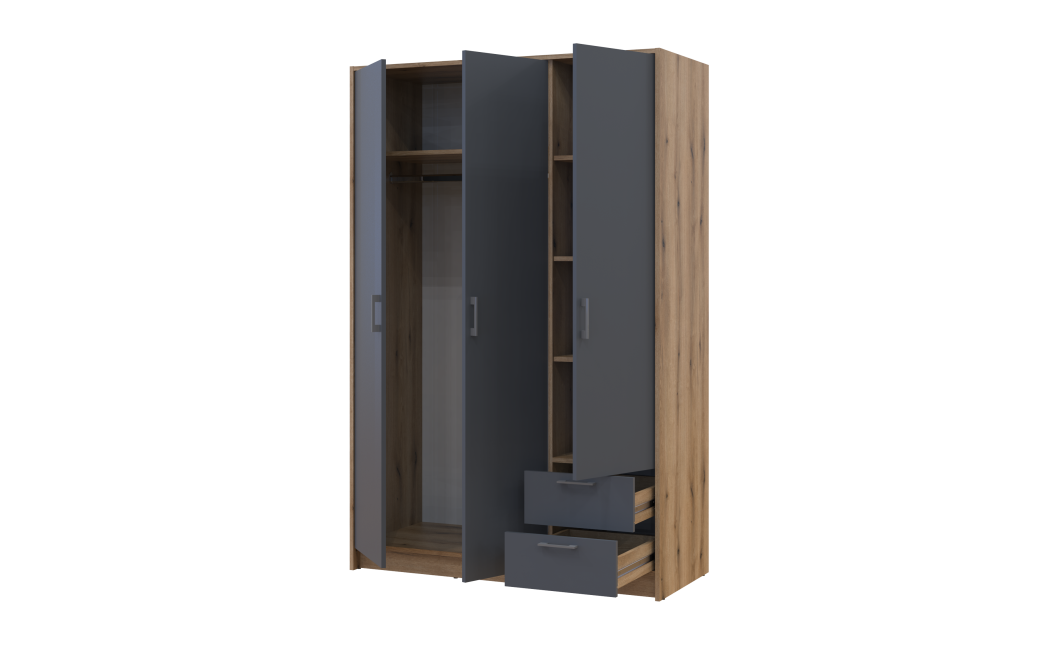 Kleiderschrank Doros Rondi mit Drehtüren Artisan Eiche / Graphitgrau 3 Türen 121x52x195 (80737814)