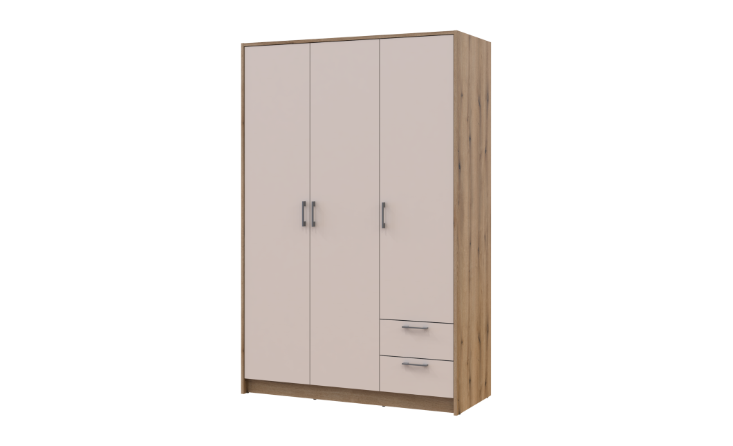 Kleiderschrank Doros Rondi mit Drehtüren Artisan Eiche / Kaschmir 3 Türen 121x52x195 (80737815)