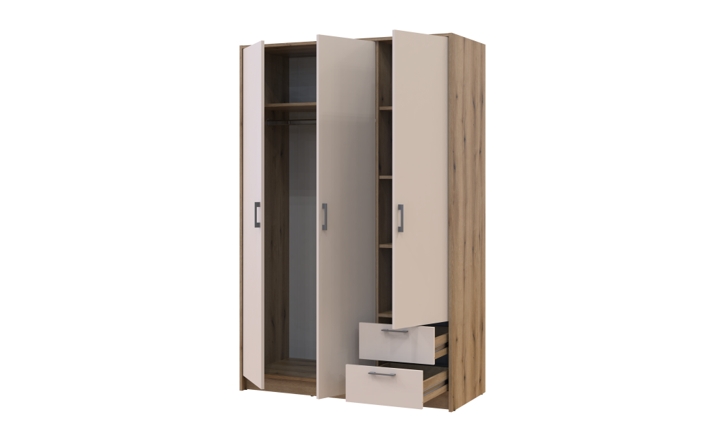 Kleiderschrank Doros Rondi mit Drehtüren Artisan Eiche / Kaschmir 3 Türen 121x52x195 (80737815)