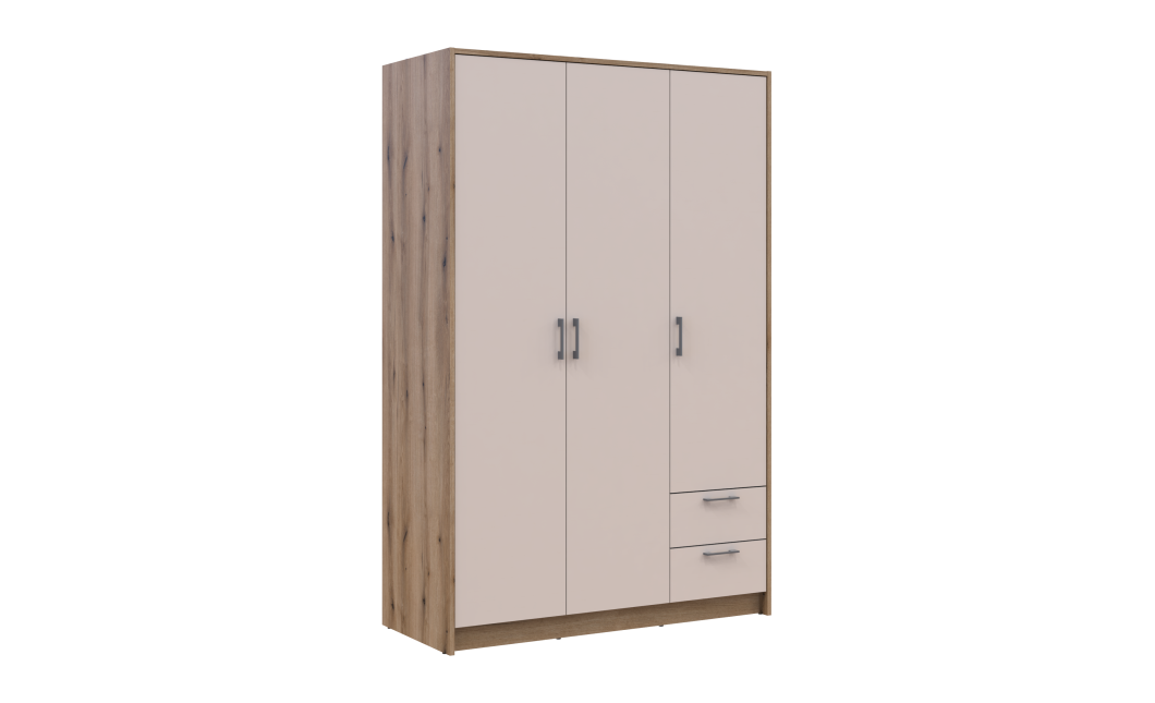 Kleiderschrank Doros Rondi mit Drehtüren Artisan Eiche / Kaschmir 3 Türen 121x52x195 (80737815)