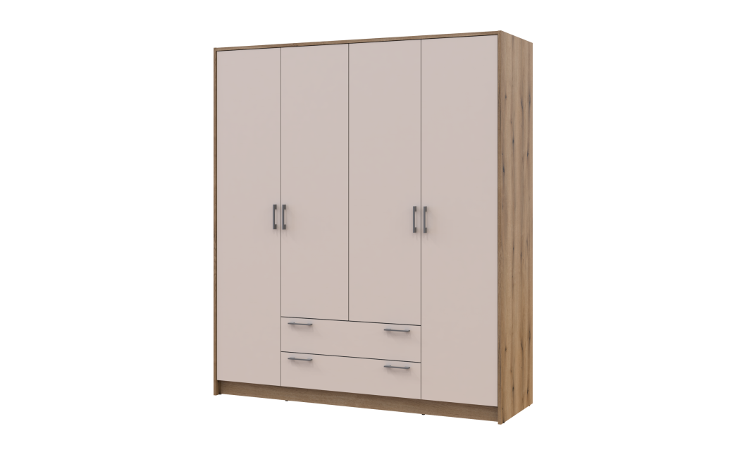 Kleiderschrank Doros Rondi mit Drehtüren Artisan Eiche / Kaschmir 4 Türen 160x52x195 (80737825)