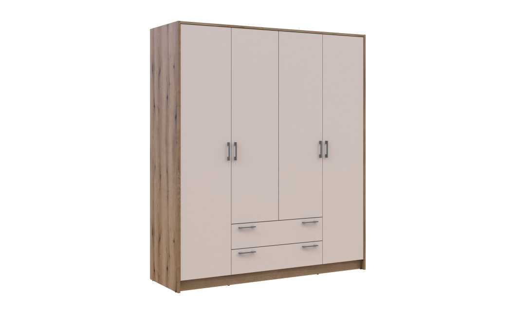 Kleiderschrank Doros Rondi mit Drehtüren Artisan Eiche / Kaschmir 4 Türen 160x52x195 (80737825)