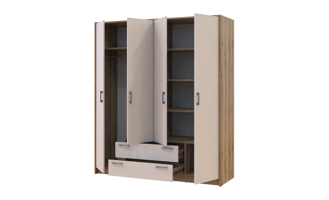 Kleiderschrank Doros Rondi mit Drehtüren Artisan Eiche / Kaschmir 4 Türen 160x52x195 (80737825)