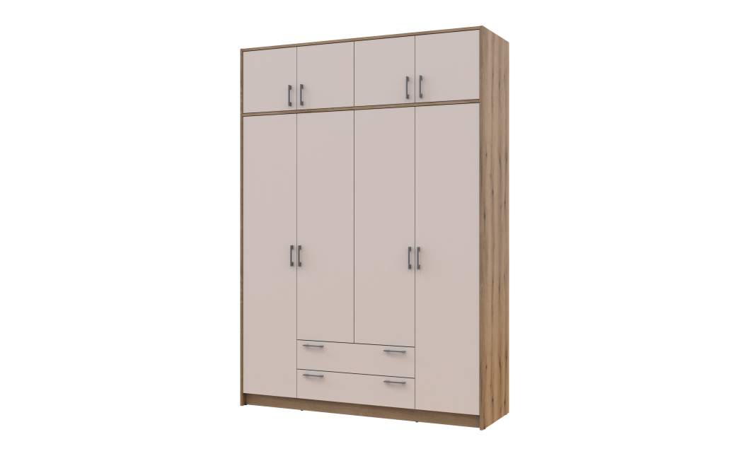 Kleiderschrank Doros Rondi mit Drehtüren mit Oberschrank Artisan Eiche / Kaschmir 4 Türen 160x52x236 (80737829)