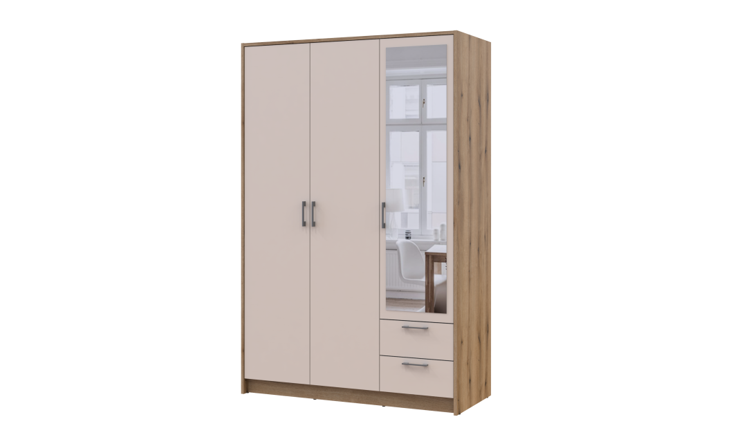 Kleiderschrank Doros Rondi mit Drehtüren mit Spiegel Artisan Eiche / Kaschmir 3 Türen 121x52x195 (80737817)