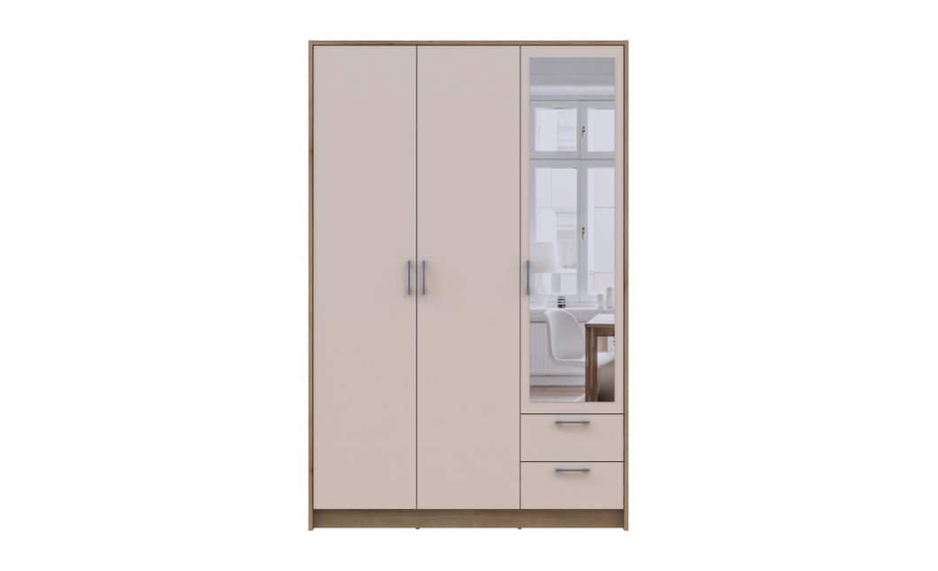 Kleiderschrank Doros Rondi mit Drehtüren mit Spiegel Artisan Eiche / Kaschmir 3 Türen 121x52x195 (80737817)