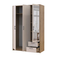 Kleiderschrank Doros Rondi mit Drehtüren mit Spiegel Artisan Eiche / Kaschmir 3 Türen 121x52x195 (80737817)