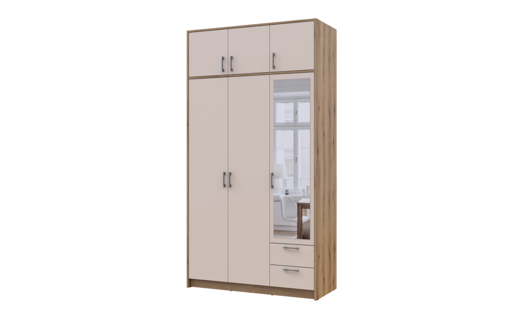 Kleiderschrank Doros Rondi mit Drehtüren und Spiegel Artisan Eiche / Kaschmir 3 Türen 121x52x236 (80737821)