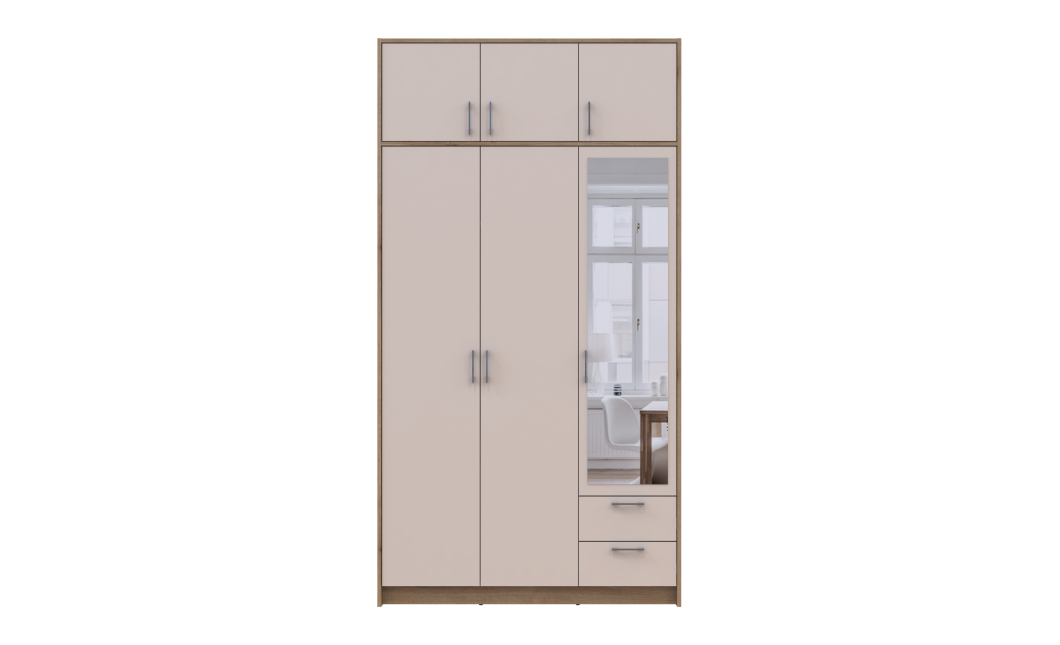 Kleiderschrank Doros Rondi mit Drehtüren und Spiegel Artisan Eiche / Kaschmir 3 Türen 121x52x236 (80737821)