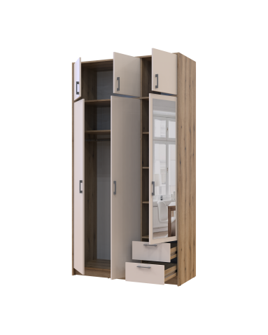 Kleiderschrank Doros Rondi mit Drehtüren und Spiegel Artisan Eiche / Kaschmir 3 Türen 121x52x236 (80737821)