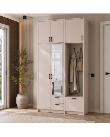 Kleiderschrank Doros Rondi mit Kleiderstange, Spiegel und hohem Oberschrank Kaschmir 2 Türen 142x52x260 (42005406)