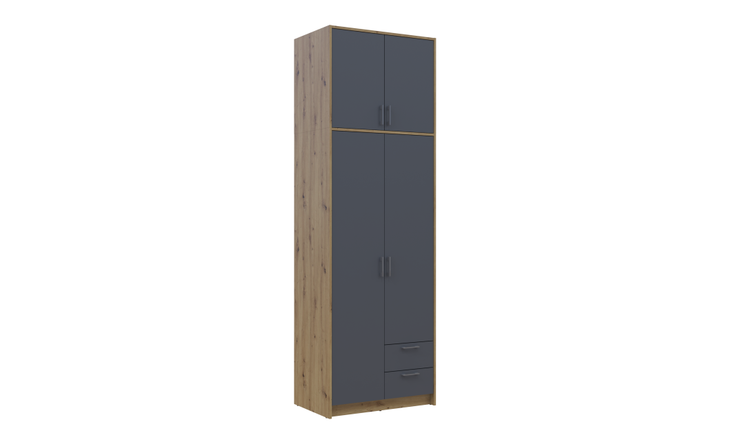 Kleiderschrank Doros Rondi mit Drehtüren mit Oberschrank Artisan Eiche / Graphitgrau 2 Türen 82x52x260 (42005186)
