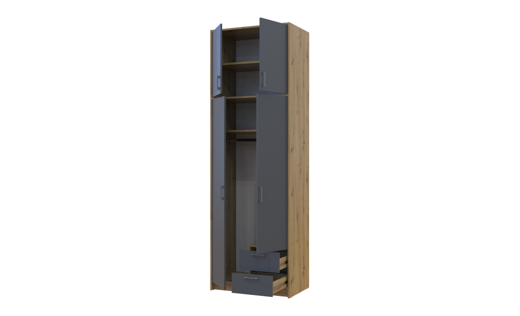 Kleiderschrank Doros Rondi mit Drehtüren mit Oberschrank Artisan Eiche / Graphitgrau 2 Türen 82x52x260 (42005186)