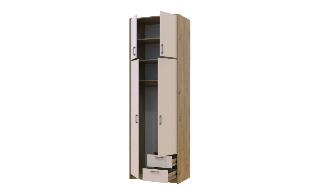 Kleiderschrank Doros Rondi mit Drehtüren mit Oberschrank Artisan Eiche / Kaschmir 2 Türen 82x52x260 (42005192)