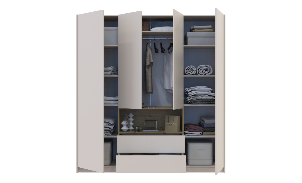 Kleiderschrank Doros Dale Kaschmir/Artisan Eiche 4 Türen 206x52x220 (80737727)