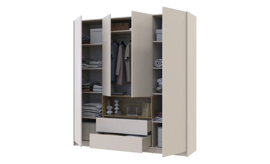 Kleiderschrank Doros Dale Kaschmir/Artisan Eiche 4 Türen 206x52x220 (80737727)