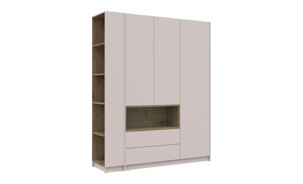 Kleiderschrank Doros Dale mit Drehtüren und offenem Regal Kaschmir / Artisan Eiche 3 Türen 178x52x220 (44900338)