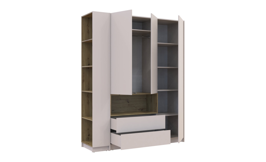 Kleiderschrank Doros Dale mit Drehtüren und offenem Regal Kaschmir / Artisan Eiche 3 Türen 178x52x220 (44900338)