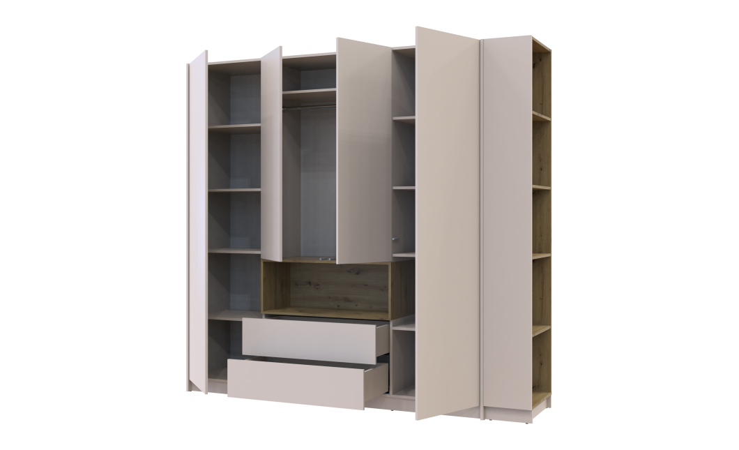 Kleiderschrank Doros Dale mit Drehtüren und offenem Regal Kaschmir / Artisan Eiche 3 Türen 178x52x220 (44900338)