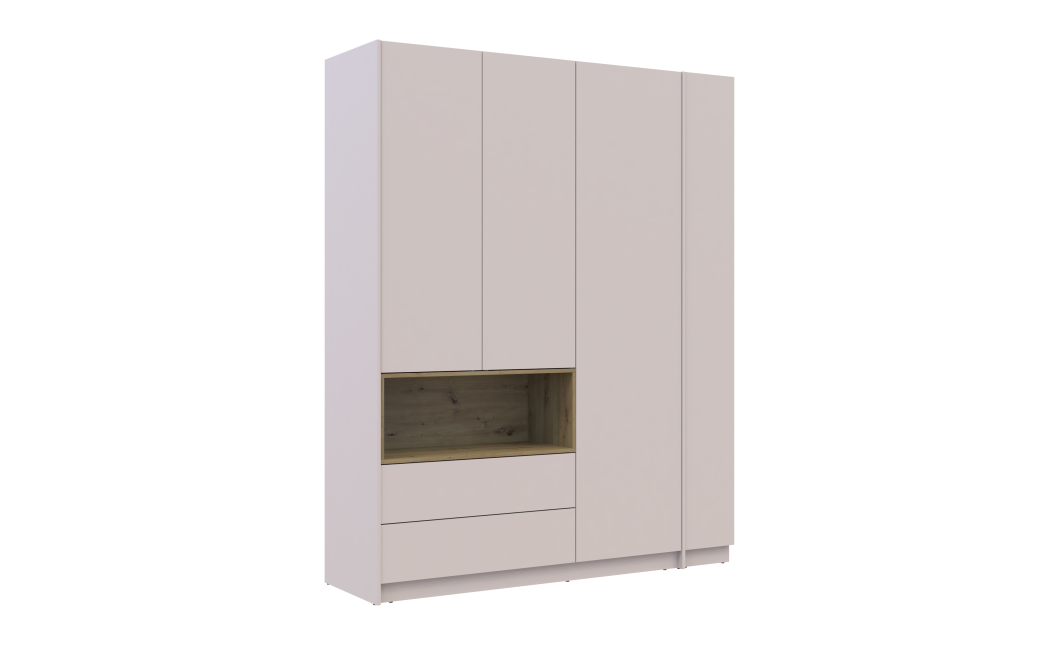 Kleiderschrank Doros Dale mit Drehtüren und offenem Regal Kaschmir / Artisan Eiche 3 Türen 178x52x220 (44900338)